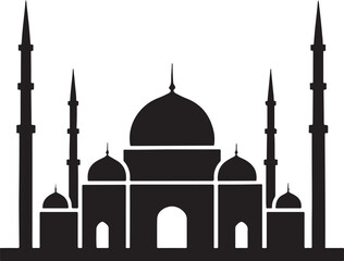Islamic Mosque Silhouette Vector – Black Flat Style Mosque Icon with Crescent Moon and Minaret
