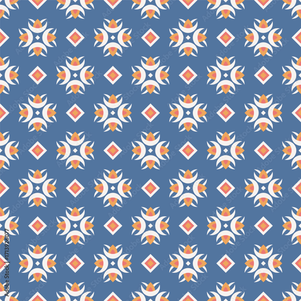 Poster geometric flat flower and diamond shape tileable repeat background pattern