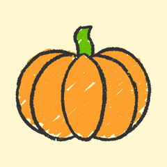 Hand drawn pumpkin illustration in doodle crayon style. Bright, colorful, and playful artwork, perfect for kids learning materials, food designs, seasonal decor, and creative prints