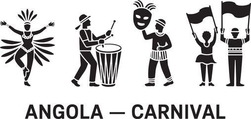 Angolan Carnival Vector Illustration Showcasing Vibrant Costumes, Dance, and Festive Traditions in Angola