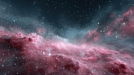 Dramatic Red Orange Nebula in Space Background with Cosmic Dust and Stars Ethereal Galaxy Formation Dark Sky with Celestial Glow