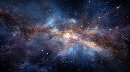 Fototapeta premium A dark starfilled cosmos with a dense bright nebula at its center radiating light