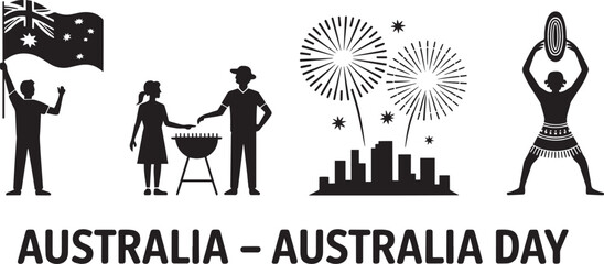 Australia Day Celebrations with National Pride, Fireworks, and Community Gatherings Vector Art