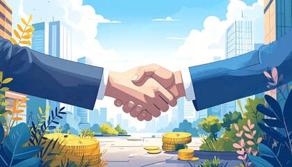 Business handshake in city