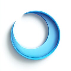 A vibrant, 3D-rendered, light-blue crescent moon shape with a subtle shadow, isolated on a white background