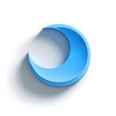 A light-blue, three-dimensional crescent moon icon casts a soft shadow on a white background.  The shape is smooth and slightly curved