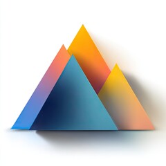 Three overlapping gradient triangles; orange, yellow, blue, and purple hues; cast shadows on white background; modern, minimalist design