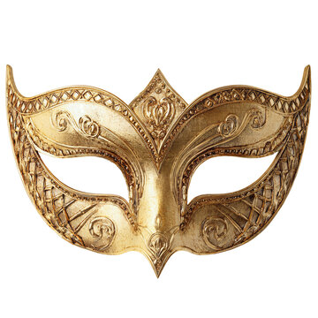 Elegant Venetian Golden Carnival Mask with Baroque Details Clipart PNG

