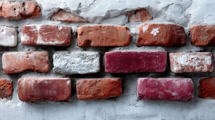 Detailed Red Brick Wall Texture with Mortar Close Up Classic Masonry Construction with Weathered Appearance in Horizontal Orientation