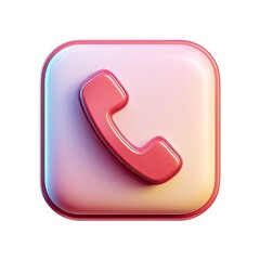 A rosy-pink, 3D rendered square button features a similarly colored, glossy telephone handset icon
