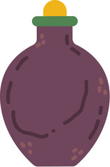 Dark purple bulbous bottle with green rim and yellow stopper minimalist flat design illustration.