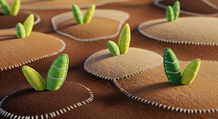 Stylized Garden Patch with Stitched Edges and Sprouting Plants