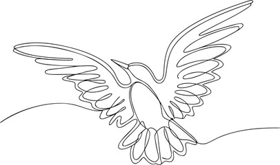 Obraz premium Single line drawing of a bird in flight flying wings
