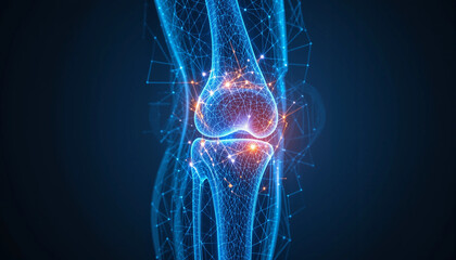Digital representation of a human knee joint showcasing advanced technology and anatomy
