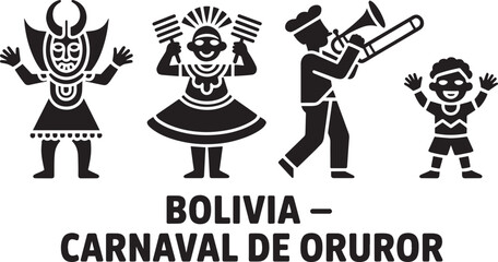Bolivia Carnaval de Oruro Vector Illustration Depicting Traditional Dancers and Musicians