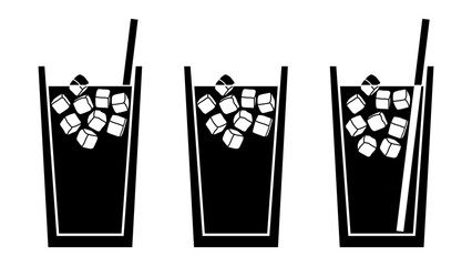 氷が入った氷が浮かんでいる飲み物・アイスドリンク・氷入りのソフトドリンク　アイコン・シルエット　ベクター／透過PNG／JPEG白背景