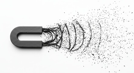 A black magnet with metal shavings creating a flowing motion effect.