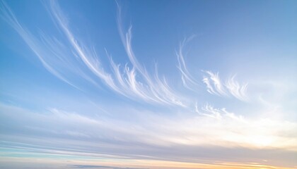 Obraz premium Pale cirrostratus with faint sundogs minimalist sky generous top copy representing halo optics suitable for weather education astronomy and clean design