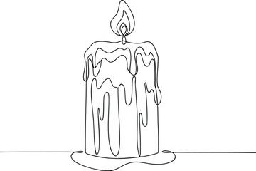 Obraz premium Single line drawing of a burning candle with dripping wax