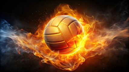 Fototapeta premium Fiery Volleyball Ball Enveloped in Blazing Inferno, Embracing the Heat of Competition and Passion