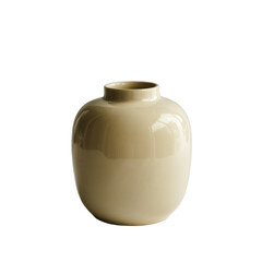 A minimalist photograph of a cream-colored ceramic vase on a transparent background  background. 
