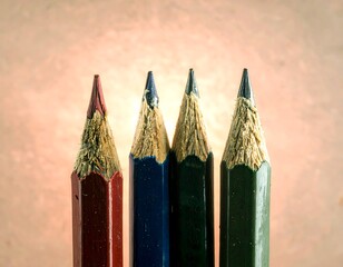 Close-up of four sharpened pencils