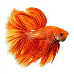 Fototapeta premium A vibrant betta fish with flared fins and striking colors, front diagonal view, fish isolated on white background color, photorealistic accuracy, good composition, high resolution