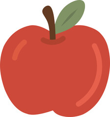 Simple Flat Red Apple Fruit with Stem and Leaf Illustration