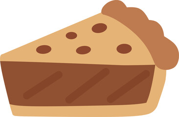 Flat Illustration Delicious Chocolate Pie Slice Dessert in Minimalist Style