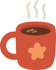 Simple Flat Style Illustration Warm Mug of Coffee with Star