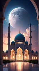 Mosque at night, moonlit