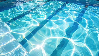 Obraz premium Abstract Turquoise Blue Water Surface with Sunlight Reflection and Ripples Forming Geometric Patterns for Serene Aquatic Ambience