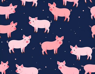 Cute pink pig pattern on a navy background