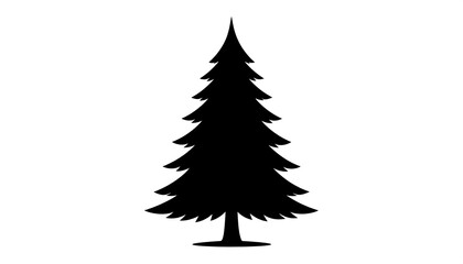Simple, black silhouette of a pine tree against a white background.