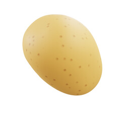 3D render of single fresh potato with yellow skin, isolated on white background, organic root vegetable for healthy cooking, nutrition, and diet.