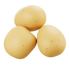 3D illustration of organic potatoes grouped together with yellow skin, isolated on white background, healthy root vegetables for cooking, diet, and nutrition.