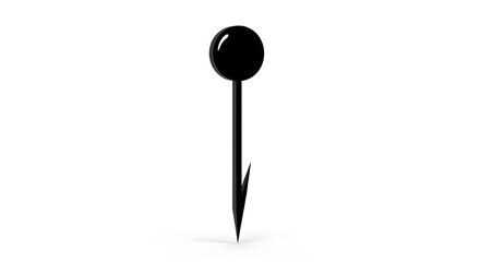 Black pin needle with round head isolated on white background, suitable for sewing and crafting themes.
