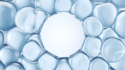 cosmetic skincare oil bubble with empty circle space for placing product package or logo 3d rendering.