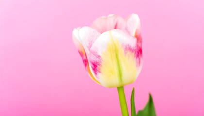 Close-up of a vibrant pink and white tulip
