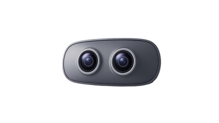 A product photo of a dual-lens car dashboard camera in matte black against on a transparent background. 
