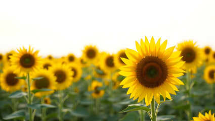 Fototapeta premium Ecology A field of sunflowers in full bloom, scene isolated on a white background, perfect for sustainable agriculture visuals, organic food branding (2)