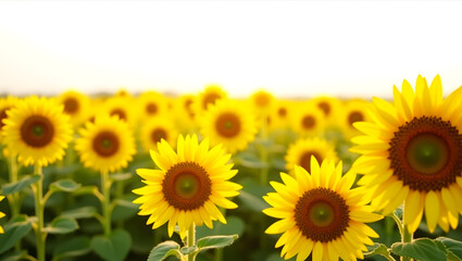 Obraz premium Ecology A field of sunflowers in full bloom, scene isolated on a white background, perfect for sustainable agriculture visuals, organic food branding (3)