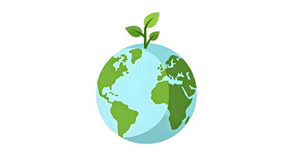 Ecology A flat Earth icon with sprouting leaves, isolated on a white background, for environmental education infographics, green branding(4)