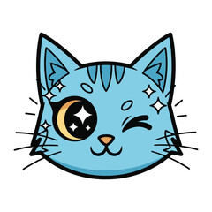 Stargazer Kitten: A whimsical illustration presents a winking kitten adorned with celestial elements, exuding charm and playfulness, a perfect embodiment of feline fantasy.