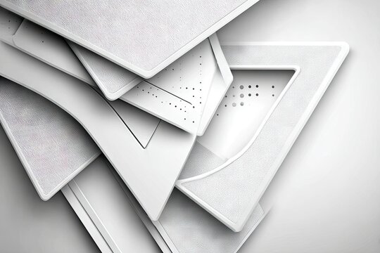 Abstract composition of overlapping, textured, white panels forming triangular shapes