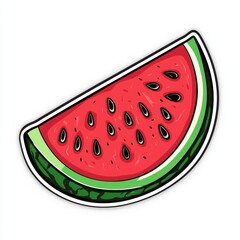 Watermelon Slice: A vibrant illustration of a refreshing watermelon slice, showcasing juicy red flesh, black seeds, and a green rind, perfect for summer themes.