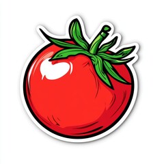 Juicy Tomato Illustration: A vibrant illustration of a ripe, red tomato with fresh green leaves and a glossy, delicious appearance.