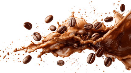 Flying whirl roasted coffee beans in the air studio shot with transparent background png