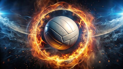 Naklejka premium Fiery Volleyball Encircled by Blazing Inferno, a Dramatic Sport Image Representing Intense Competition and Unwavering Passion
