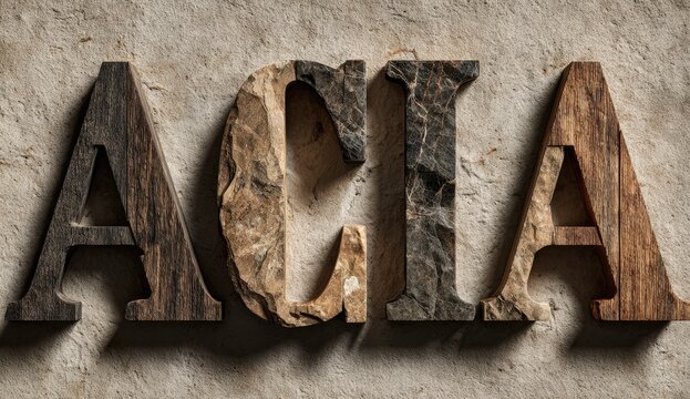 Wooden letters spelling out ACIA on textured backdrop